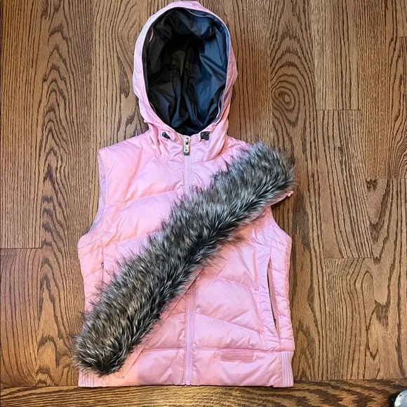 The North Face Pink Down Puffer Vest with Faux Fur Trim - Picture 6 of 12